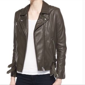 Iro Jone lambskin leather jacket size 42 XL 10-12 olive green